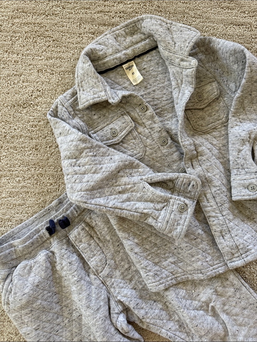 Carter's Light Gray Quilted Button-Up Jacket and bottoms set
